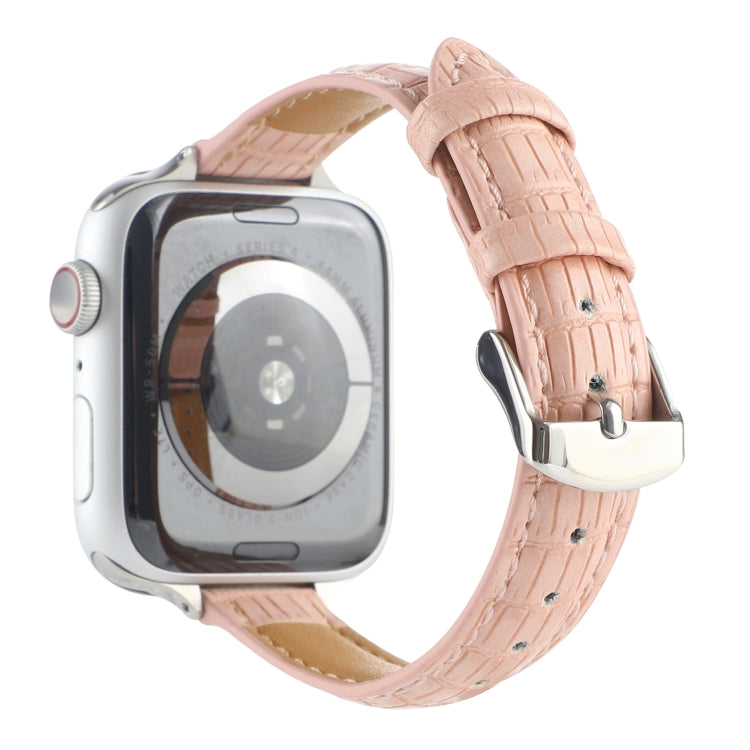 For Apple Watch Ultra 2 49mm Slim Crocodile Leather Watch Band(Pink) - Watch Bands by PMC TechLife | Online Shopping South Africa | PMC TechLife | Buy Now Pay Later Mobicred