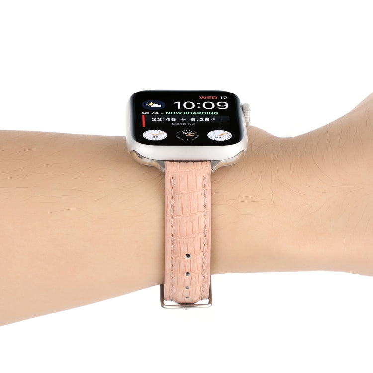 For Apple Watch Ultra 2 49mm Slim Crocodile Leather Watch Band(Pink) - Watch Bands by PMC TechLife | Online Shopping South Africa | PMC TechLife | Buy Now Pay Later Mobicred