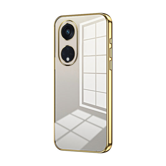 For OPPO Reno8 T 5G Transparent Plating Fine Hole Phone Case(Gold) - OPPO Cases by PMC Jewellery | Online Shopping South Africa | PMC Jewellery | Buy Now Pay Later Mobicred