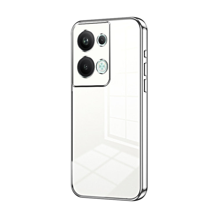 For OPPO Reno9 Pro+ Transparent Plating Fine Hole Phone Case(Silver) - OPPO Cases by PMC Jewellery | Online Shopping South Africa | PMC Jewellery | Buy Now Pay Later Mobicred