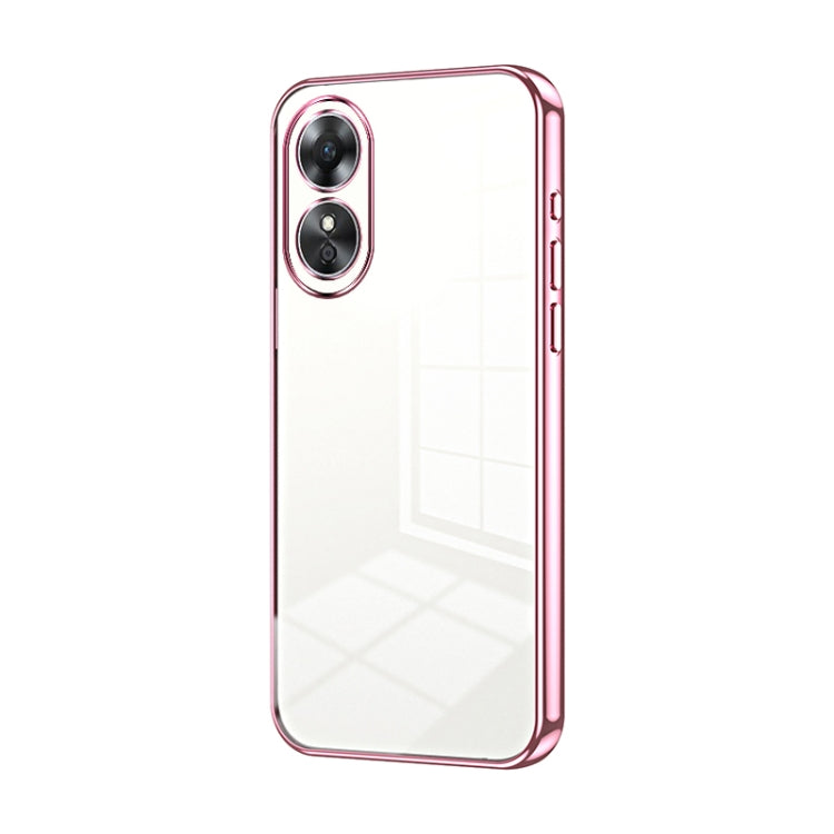 For OPPO A17 / A17K Transparent Plating Fine Hole Phone Case(Pink) - OPPO Cases by PMC Jewellery | Online Shopping South Africa | PMC Jewellery | Buy Now Pay Later Mobicred
