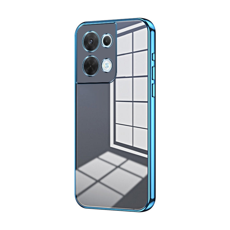 For OPPO Reno8 Transparent Plating Fine Hole Phone Case(Blue) - OPPO Cases by PMC Jewellery | Online Shopping South Africa | PMC Jewellery | Buy Now Pay Later Mobicred