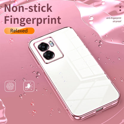 For OPPO A57 5G Transparent Plating Fine Hole Phone Case(Pink) - OPPO Cases by PMC Jewellery | Online Shopping South Africa | PMC Jewellery | Buy Now Pay Later Mobicred