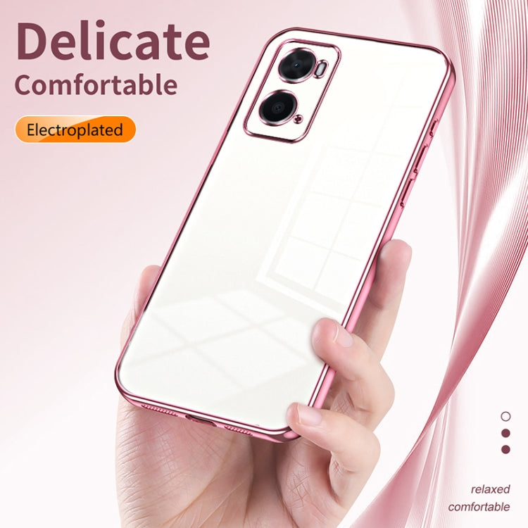 For OPPO A36 / A76 / A96 4G Global Transparent Plating Fine Hole Phone Case(Pink) - OPPO Cases by PMC Jewellery | Online Shopping South Africa | PMC Jewellery | Buy Now Pay Later Mobicred
