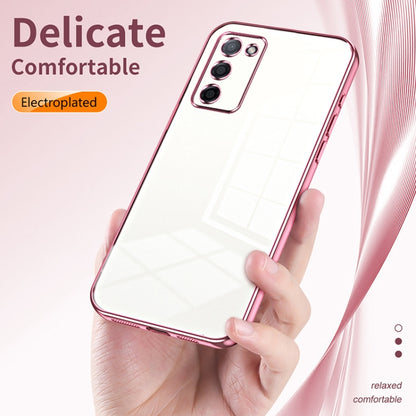 For OPPO A55 5G / A56 / A53s 5G Transparent Plating Fine Hole Phone Case(Pink) - OPPO Cases by PMC Jewellery | Online Shopping South Africa | PMC Jewellery | Buy Now Pay Later Mobicred