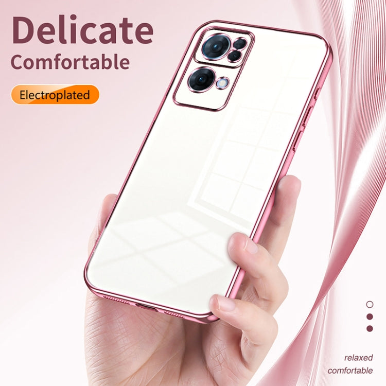 For OPPO Reno7 Pro Transparent Plating Fine Hole Phone Case(Purple) - OPPO Cases by PMC Jewellery | Online Shopping South Africa | PMC Jewellery | Buy Now Pay Later Mobicred