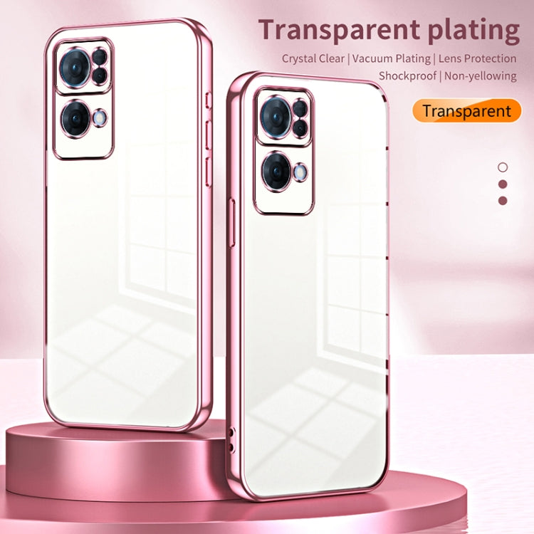 For OPPO Reno7 Pro Transparent Plating Fine Hole Phone Case(Blue) - OPPO Cases by PMC TechLife | Online Shopping South Africa | PMC TechLife | Buy Now Pay Later Mobicred