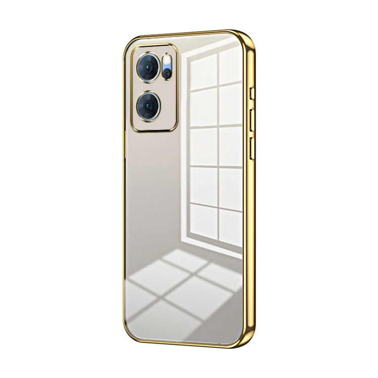 For OPPO Reno7 5G Transparent Plating Fine Hole Phone Case(Gold) - OPPO Cases by PMC Jewellery | Online Shopping South Africa | PMC Jewellery | Buy Now Pay Later Mobicred