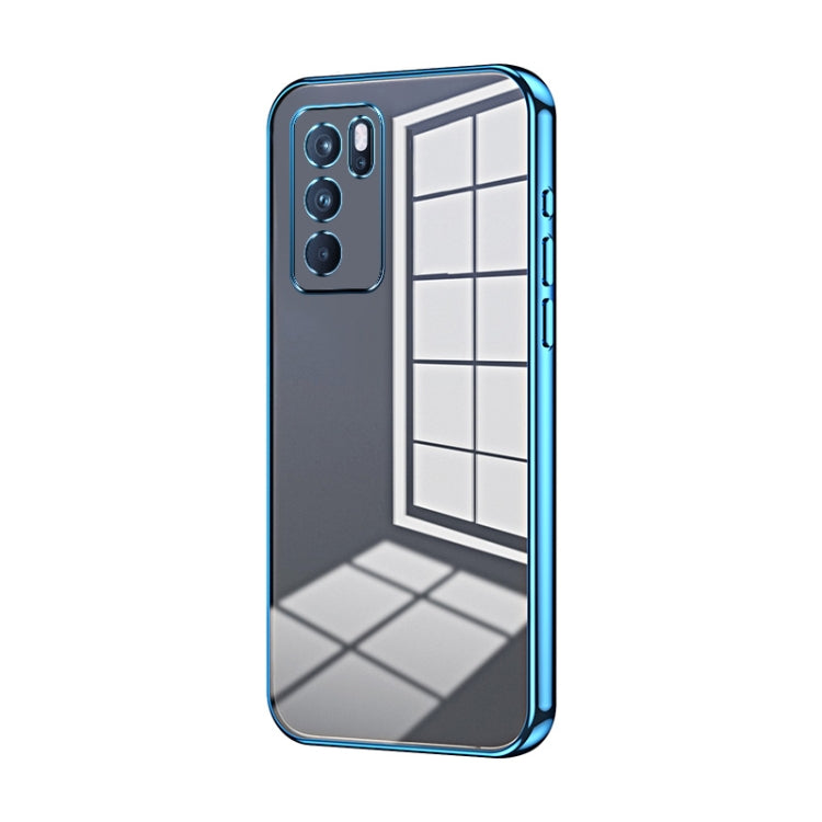 For OPPO Reno6 Pro Indian  Transparent Plating Fine Hole Phone Case(Blue) - OPPO Cases by PMC TechLife | Online Shopping South Africa | PMC TechLife | Buy Now Pay Later Mobicred