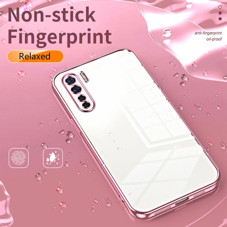 For OPPO Reno3 4G / F15 / A91 Transparent Plating Fine Hole Phone Case(Pink) - OPPO Cases by PMC Jewellery | Online Shopping South Africa | PMC Jewellery | Buy Now Pay Later Mobicred