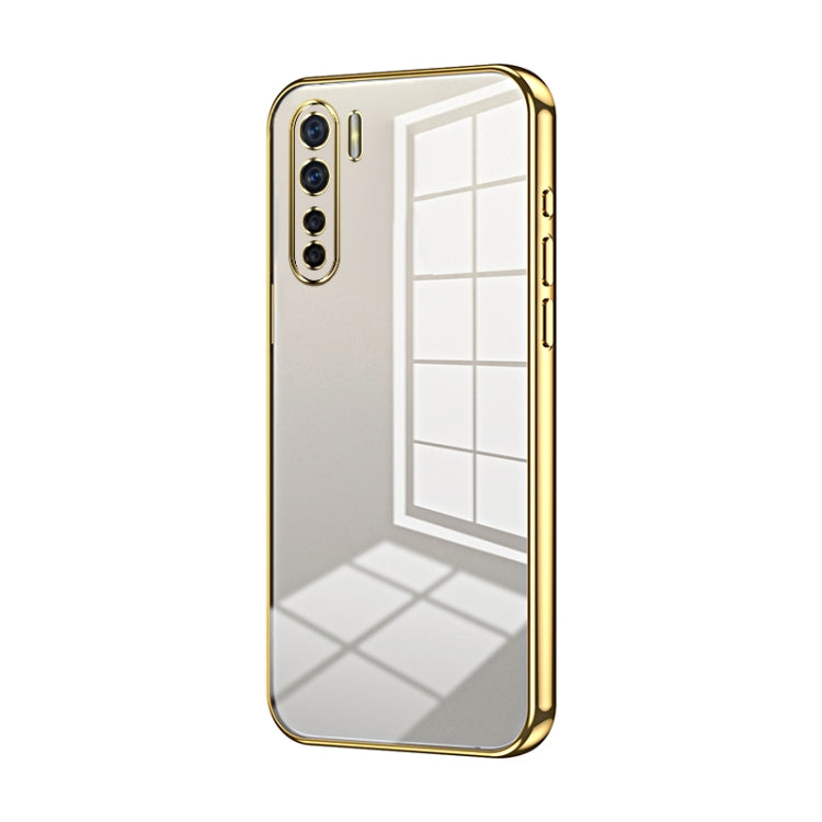 For OPPO Reno3 4G / F15 / A91 Transparent Plating Fine Hole Phone Case(Gold) - OPPO Cases by PMC TechLife | Online Shopping South Africa | PMC TechLife | Buy Now Pay Later Mobicred