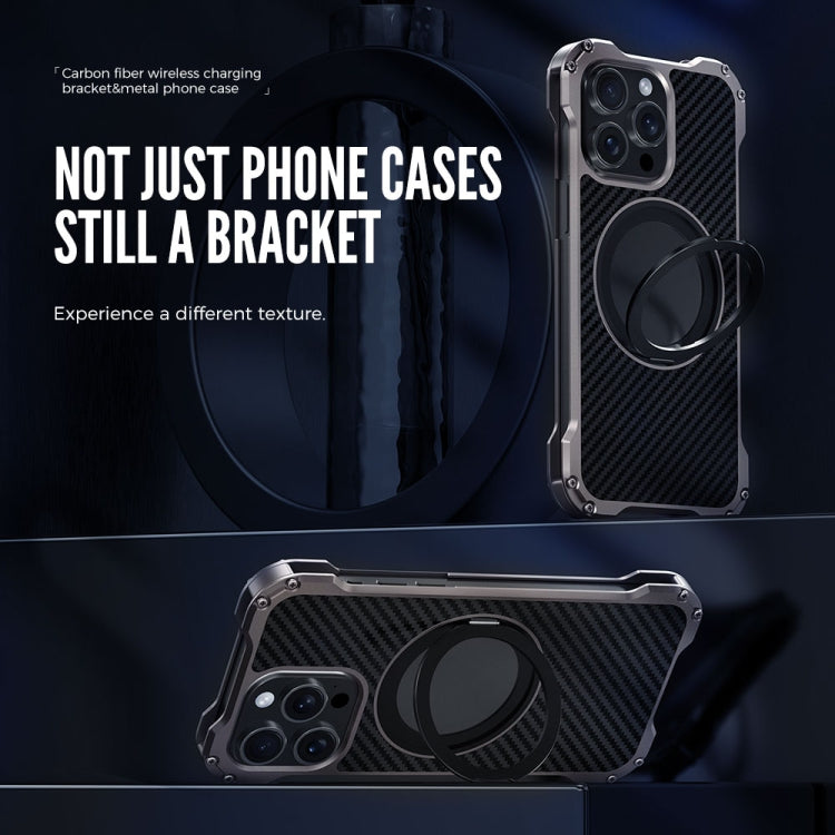 For iPhone 15 R-JUST RJ51-1 Hollow Rotating Holder MagSafe Magnetic Metal Phone Case(Silver Grey) - free shipping - PMC TechLife - Order now!