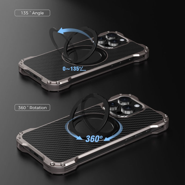 For iPhone 16 Pro Max R-JUST RJ51-1 Hollow Rotating Holder MagSafe Magnetic Metal Phone Case(Silver Grey) - free shipping - PMC Jewellery - Order now!