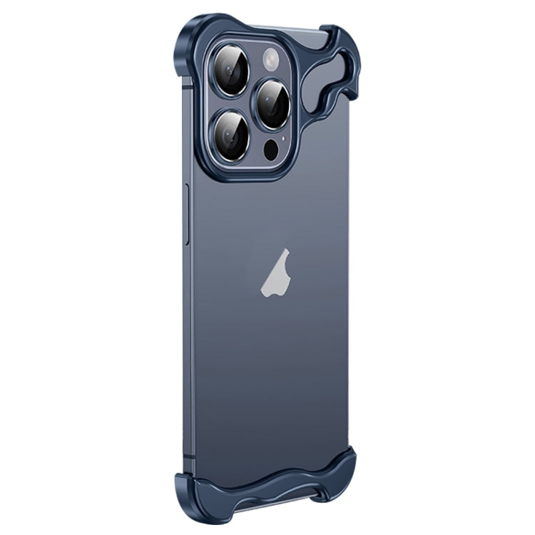 For iPhone 14 Pro Frameless Metal Corner Pad Phone Case with Lens Film(Blue) - iPhone 14 Pro Cases by PMC Jewellery | Online Shopping South Africa | PMC Jewellery | Buy Now Pay Later Mobicred