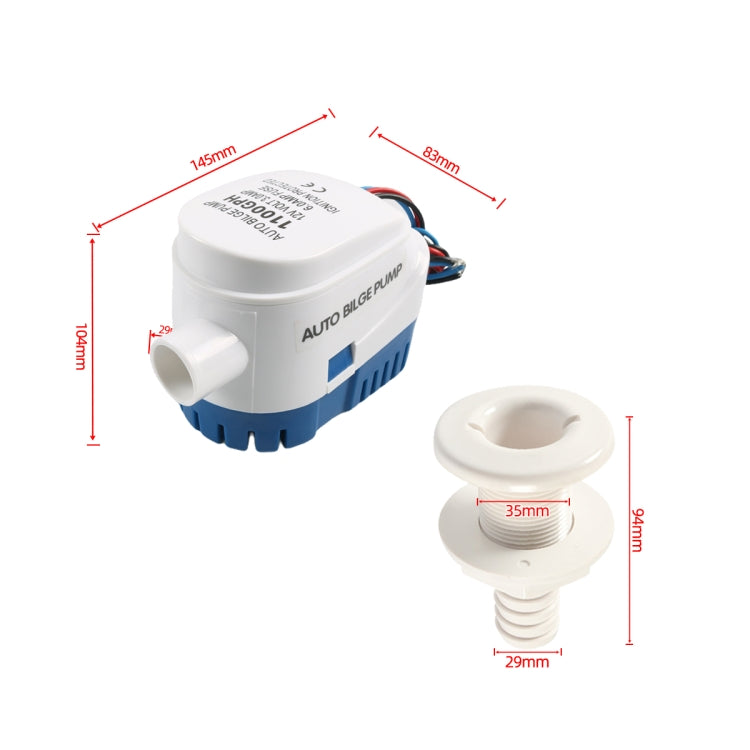 12V-1100GPH Yacht Automatic Bilge Pump with Drain Pipe - Marine Accessories & Parts by PMC Jewellery | Online Shopping South Africa | PMC Jewellery | Buy Now Pay Later Mobicred