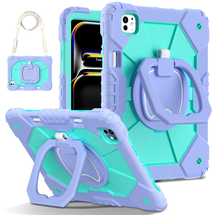 For iPad Pro 11 2024 Contrast Color Robot Silicone Hybrid PC Tablet Case(Purple Mint Green) - iPad Pro 11 2024 Cases by PMC TechLife | Online Shopping South Africa | PMC TechLife | Buy Now Pay Later Mobicred