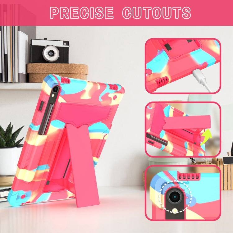 For Samsung Galaxy Tab S9 FE / S9 T Holder Robot Silicone Hybrid PC Tablet Case(Camouflage Rose Red) - Galaxy Tab S9 Cases by PMC TechLife | Online Shopping South Africa | PMC TechLife