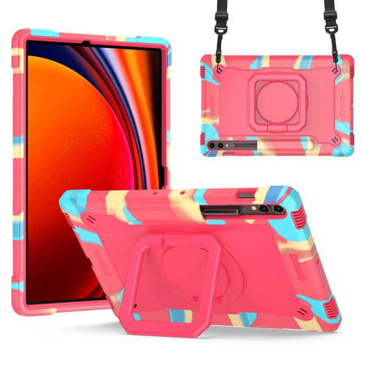 For Samsung Galaxy Tab S9 FE+ / S9+ Handle Robot Silicone Hybrid PC Tablet Case(Camouflage Rose Red) - Galaxy Tab S9+ Cases by PMC Jewellery | Online Shopping South Africa | PMC Jewellery | Buy Now Pay Later Mobicred