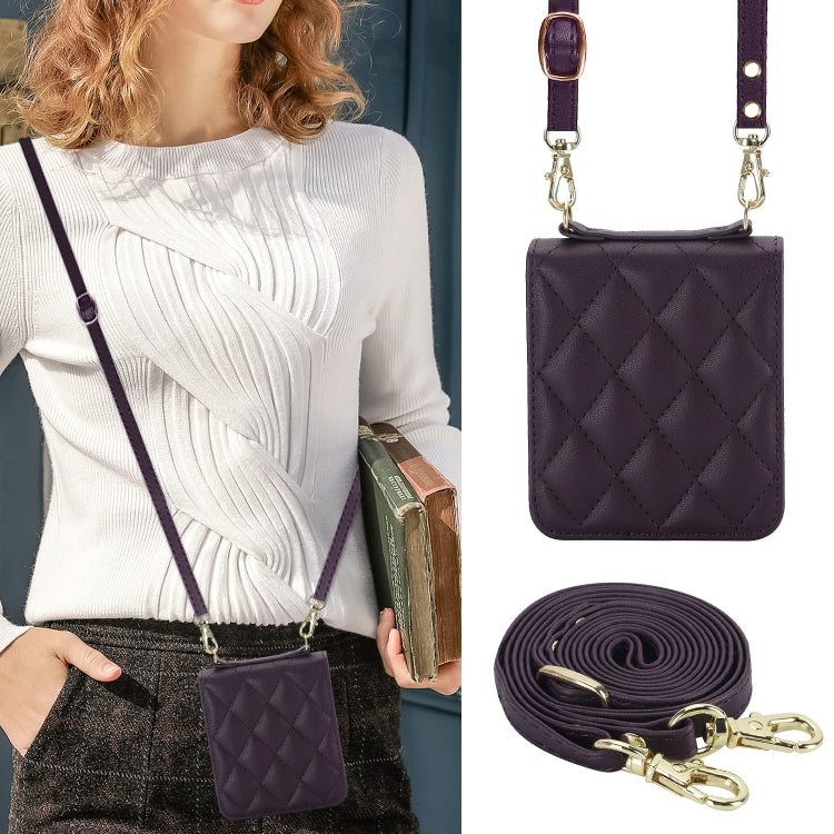 For Motorola Razr 40 Ultra Rhombic Texture Phone Case with Long & Short Lanyard(Dark Purple) - Motorola Cases by PMC TechLife | Online Shopping South Africa | PMC TechLife | Buy Now Pay Later Mobicred