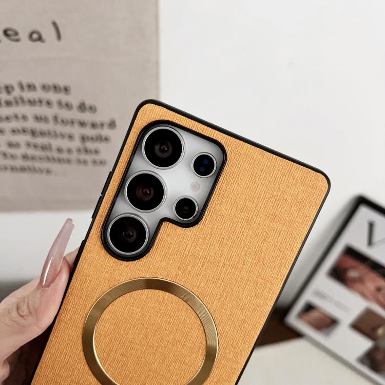 For Samsung Galaxy S25 Ultra 5G Magsafe Magnetic Ring Cloth Texture Phone Case(Orange) - Galaxy S25 Ultra 5G Cases by PMC TechLife | Online Shopping South Africa | PMC TechLife | Buy Now Pay Later Mobicred