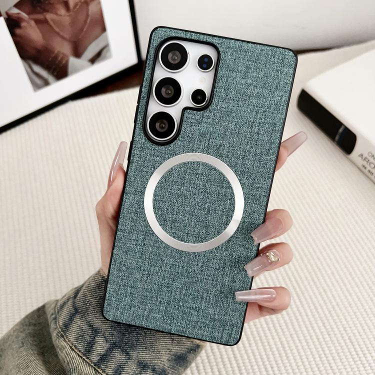 For Samsung Galaxy S25 Ultra 5G Magsafe Magnetic Ring Cloth Texture Phone Case(Green) - Galaxy S25 Ultra 5G Cases by PMC TechLife | Online Shopping South Africa | PMC TechLife | Buy Now Pay Later Mobicred