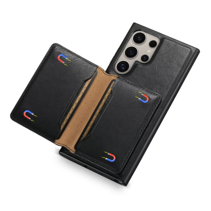 For Samsung Galaxy S24 Ultra 5G Denior Cowhide Texture Leather MagSafe Detachable Wallet Phone Case(Black) - Galaxy S24 Ultra 5G Cases by Denior | Online Shopping South Africa | PMC Jewellery | Buy Now Pay Later Mobicred
