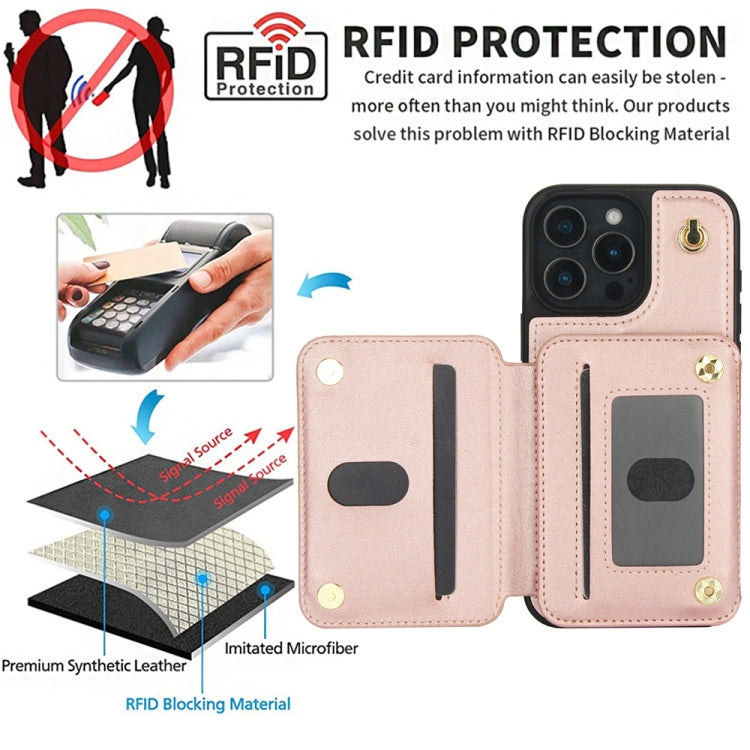 For iPhone 16 Pro Max YM006 Skin Feel Zipper Card Bag Phone Case with Dual Lanyard(Rose Gold) - free shipping - PMC Jewellery - Order now!