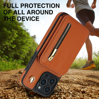 For iPhone 16 Pro YM006 Skin Feel Zipper Card Bag Phone Case with Dual Lanyard(Brown) - iPhone 16 Pro Cases by PMC Jewellery | Online Shopping South Africa | PMC Jewellery | Buy Now Pay Later Mobicred