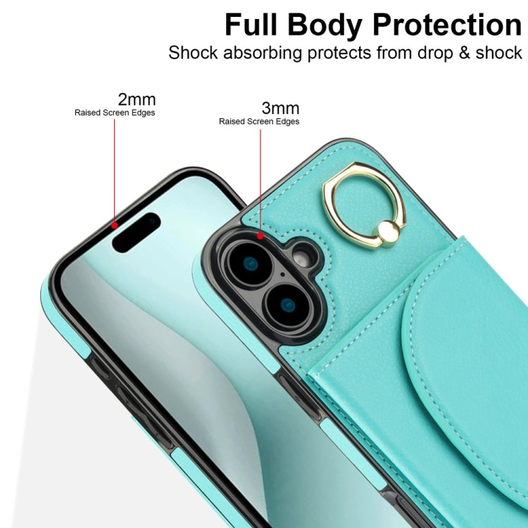 For iPhone 16 Plus YM007 Ring Holder Card Bag Skin Feel Phone Case(Green) - iPhone 16 Plus Cases by PMC Jewellery | Online Shopping South Africa | PMC Jewellery | Buy Now Pay Later Mobicred