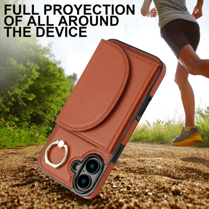 For iPhone 16 YM007 Ring Holder Card Bag Skin Feel Phone Case(Brown) - iPhone 16 Cases by PMC Jewellery | Online Shopping South Africa | PMC Jewellery | Buy Now Pay Later Mobicred