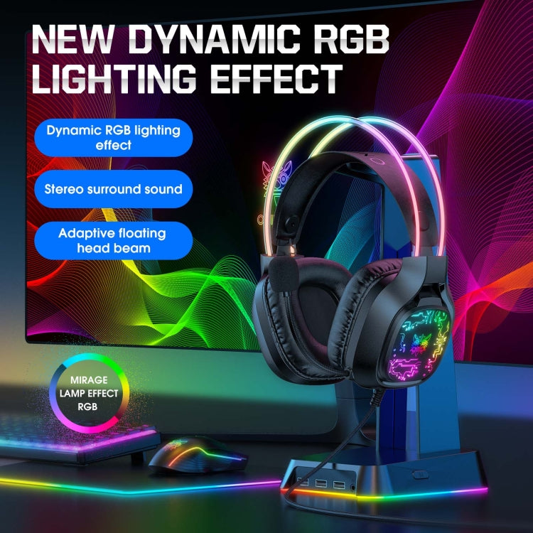 ONIKUMA X22 USB + 3.5mm Colorful Light Wired Gaming Headset with Mic, Cable length: 1.8m(Black) - Multimedia Headset by ONIKUMA | Online Shopping South Africa | PMC Jewellery | Buy Now Pay Later Mobicred