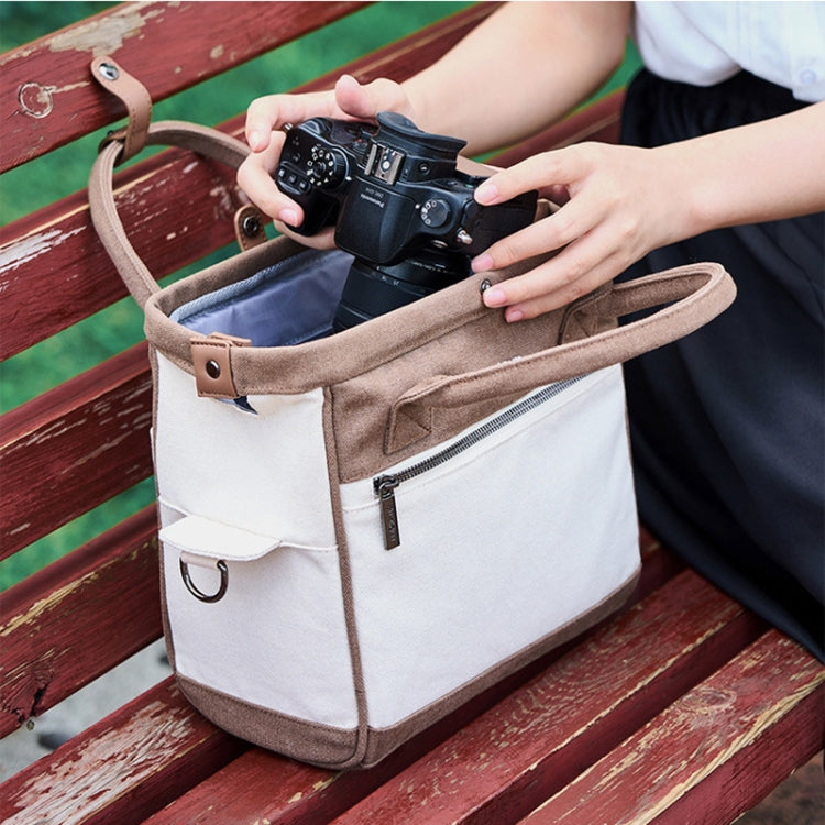Cwatcun D112 Contrast Canvas Camera Bag One-shoulder Cross-body Tote Bag, Size:24.5 x 30 x 15.5cm(Brown) - free shipping - PMC TechLife - Order now!