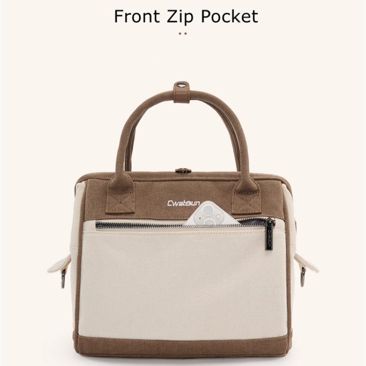 Cwatcun D112 Contrast Canvas Camera Bag One-shoulder Cross-body Tote Bag, Size:24.5 x 30 x 15.5cm(Brown) - free shipping - PMC TechLife - Order now!