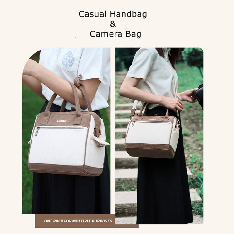 Cwatcun D112 Contrast Canvas Camera Bag One-shoulder Cross-body Tote Bag, Size:24.5 x 30 x 15.5cm(Brown) - free shipping - PMC TechLife - Order now!