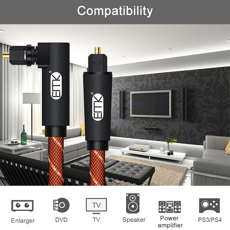 EMK 90 Degree Swivel Adjustable Right Angled 360 Degrees Rotatable Plug Nylon Woven Mesh Optical Audio Cable, Cable Length:3m(Orange) - Audio Optical Cables by EMK | Online Shopping South Africa | PMC Jewellery | Buy Now Pay Later Mobicred