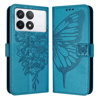 For Xiaomi Redmi K70 / K70 Pro Embossed Butterfly Leather Phone Case(Blue) - K70 Cases by PMC Jewellery | Online Shopping South Africa | PMC Jewellery | Buy Now Pay Later Mobicred