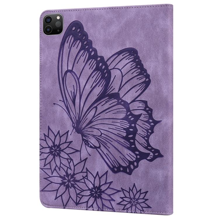 For iPad Pro 12.9 2022 / Air 13 2024 / 2025 Big Butterfly Embossed Leather Tablet Case(Purple) - iPad Pro 12.9 (2022/2021) Cases by PMC TechLife | Online Shopping South Africa | PMC TechLife | Buy Now Pay Later Mobicred