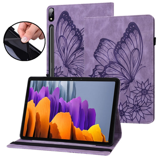 For Samsung Galaxy Tab S9 Ultra / S8 Ultra Big Butterfly Embossed Leather Tablet Case(Purple) - Galaxy Tab S9 Ultra Cases by PMC Jewellery | Online Shopping South Africa | PMC Jewellery | Buy Now Pay Later Mobicred