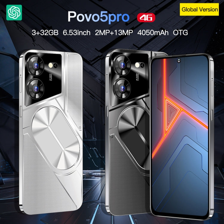 Povo5pro / PU31, 3GB+32GB, 6.53 inch Face Identification Android 8.1 MTK6753 Octa Core, Network: 4G, AI GPT4, Dual SIM(Silver) -  by PMC Jewellery | Online Shopping South Africa | PMC Jewellery