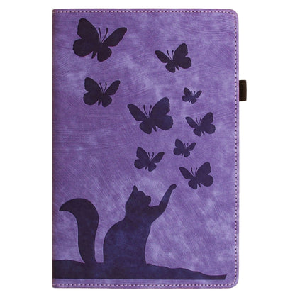 For iPad Pro 12.9 2022 / Air 13 2024 Butterfly Cat Embossing Leather Tablet Case(Purple) - iPad Pro 12.9 (2022/2021) Cases by PMC Jewellery | Online Shopping South Africa | PMC Jewellery | Buy Now Pay Later Mobicred