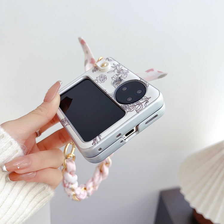 For OPPO Find N2 Flip Pearlescent Paint Painted PC Phone Case with DIY Scarf Bracelet(Sketch Flower) - Find N2 Flip Cases by PMC TechLife | Online Shopping South Africa | PMC TechLife | Buy Now Pay Later Mobicred