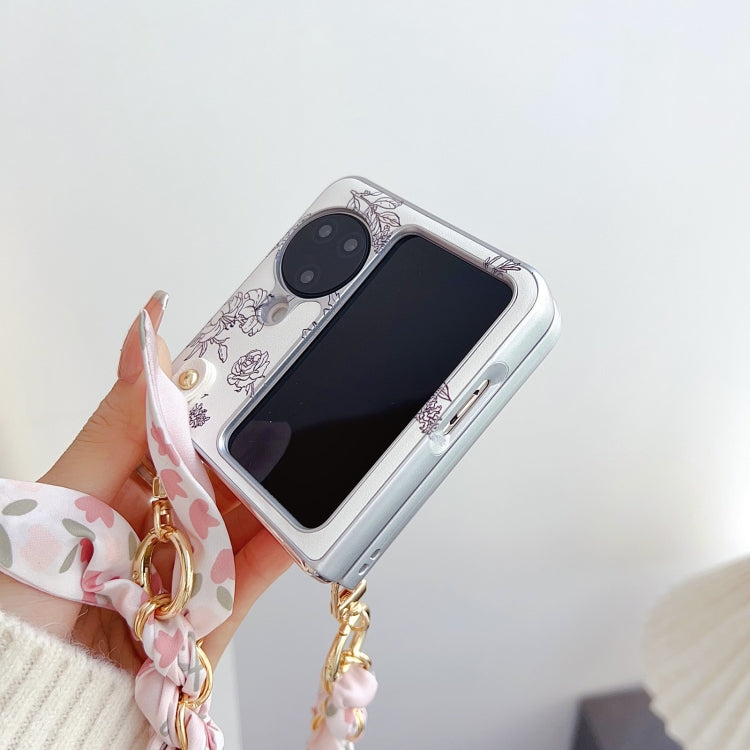For OPPO Find N2 Flip Pearlescent Paint Painted PC Phone Case with DIY Scarf Bracelet(Sketch Flower) - Find N2 Flip Cases by PMC TechLife | Online Shopping South Africa | PMC TechLife | Buy Now Pay Later Mobicred