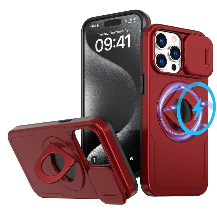 For iPhone 15 Pro Camshield MagSafe Ring Holder Armor Phone Case(Red) - More iPhone Cases by PMC Jewellery | Online Shopping South Africa | PMC Jewellery