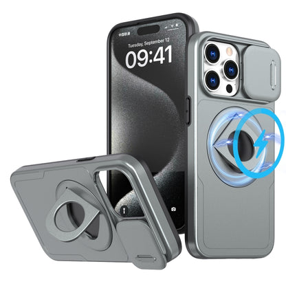 For iPhone 15 Pro Camshield MagSafe Ring Holder Armor Phone Case(Titanium Grey) - More iPhone Cases by PMC Jewellery | Online Shopping South Africa | PMC Jewellery