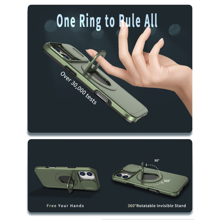 For iPhone 16 Camshield MagSafe Ring Holder Armor Phone Case(Olive Green) - iPhone 16 Cases by PMC Jewellery | Online Shopping South Africa | PMC Jewellery | Buy Now Pay Later Mobicred