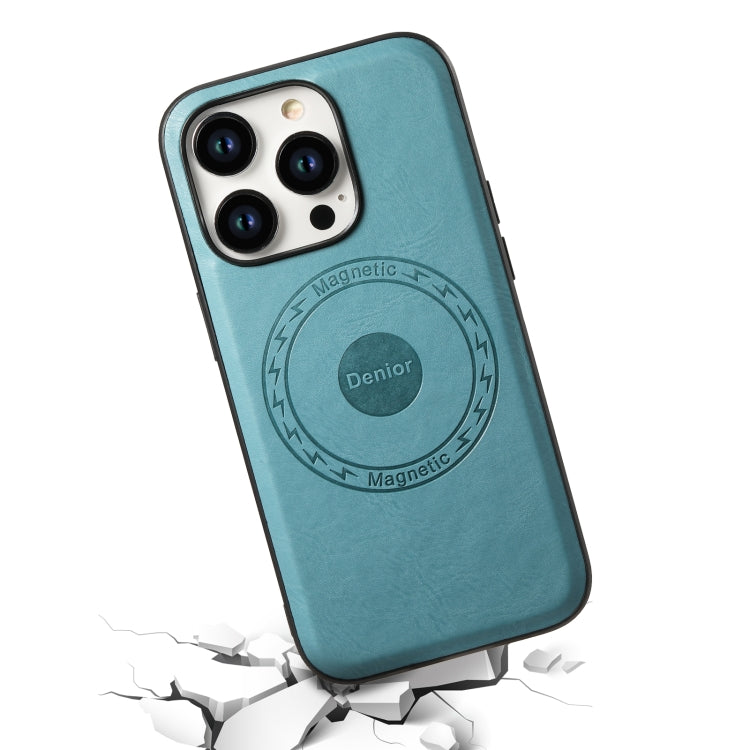 For iPhone 15 Pro Max Denior Cowhide Texture Leather MagSafe Phone Case(Blue) - iPhone 15 Pro Max Cases by Denior | Online Shopping South Africa | PMC Jewellery