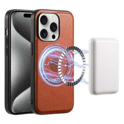 For iPhone 15 Pro Max Denior Cowhide Texture Leather MagSafe Phone Case(Brown) - iPhone 15 Pro Max Cases by Denior | Online Shopping South Africa | PMC Jewellery | Buy Now Pay Later Mobicred