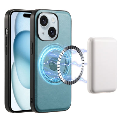 For iPhone 15 Denior Cowhide Texture Leather MagSafe Phone Case(Blue) - iPhone 15 Cases by Denior | Online Shopping South Africa | PMC Jewellery