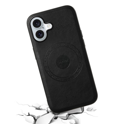 For iPhone 16 Denior Cowhide Texture Leather MagSafe Phone Case(Black) - iPhone 16 Cases by Denior | Online Shopping South Africa | PMC Jewellery | Buy Now Pay Later Mobicred