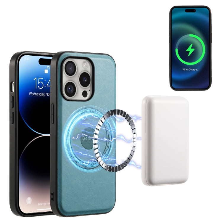 For iPhone 16 Pro Max Denior Cowhide Texture Leather MagSafe Phone Case(Blue) - iPhone 16 Pro Max Cases by Denior | Online Shopping South Africa | PMC Jewellery | Buy Now Pay Later Mobicred